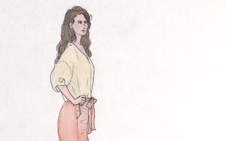 9/14のスケッチ会「女性を描く現場」で描いたアナログ水彩人物画です。